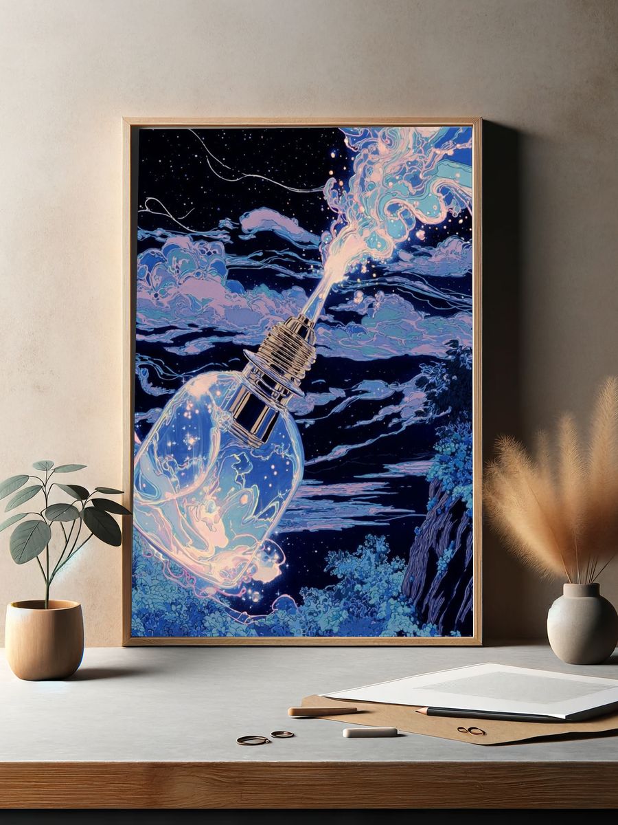 Cosmic Light Bulb Illustration Poster. — room view 2