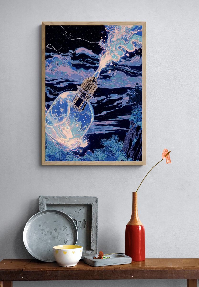 Cosmic Light Bulb Illustration Poster. — room view 3
