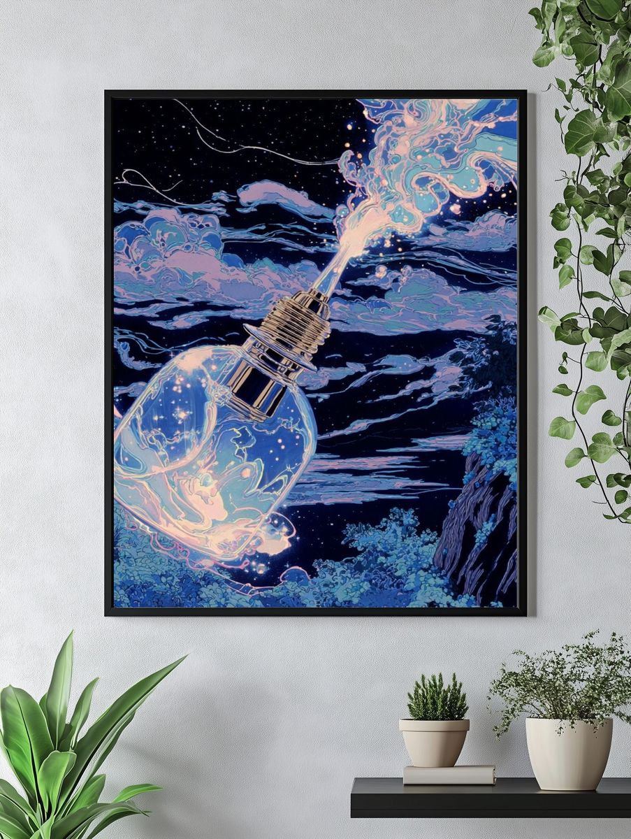 Cosmic Light Bulb Illustration Poster. — room view 4