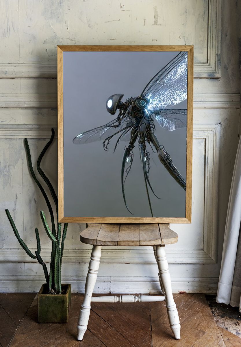 Cyber Dragonfly Illustration Poster. — room view 1