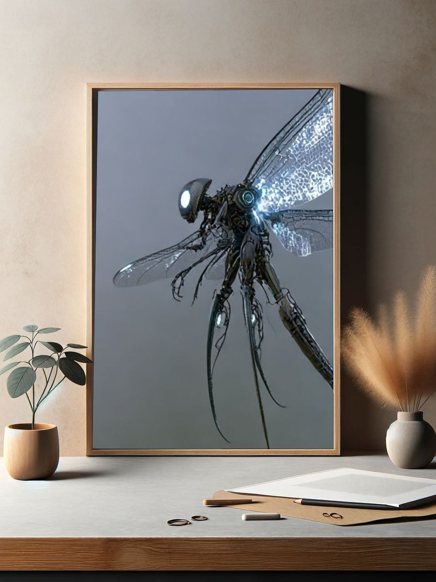 Cyber Dragonfly Illustration Poster. — room view 2