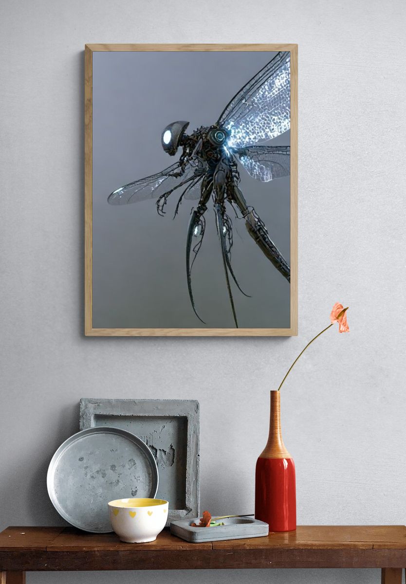 Cyber Dragonfly Illustration Poster. — room view 3