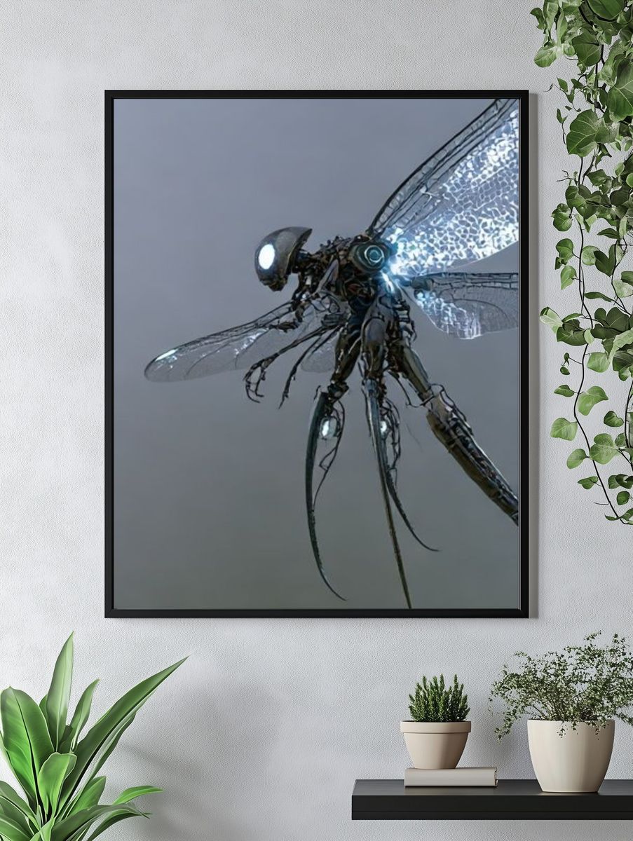 Cyber Dragonfly Illustration Poster. — room view 4