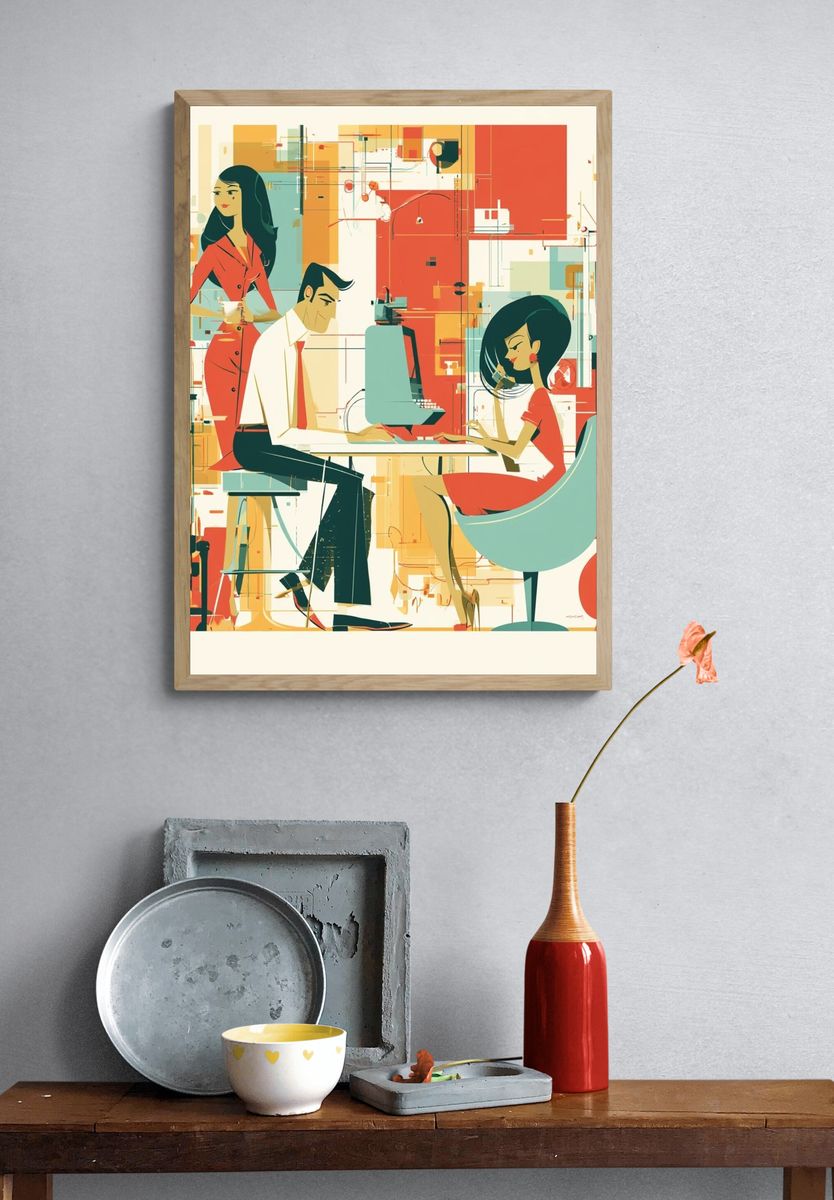 Retro Office Scene Illustration Poster. — room view 3