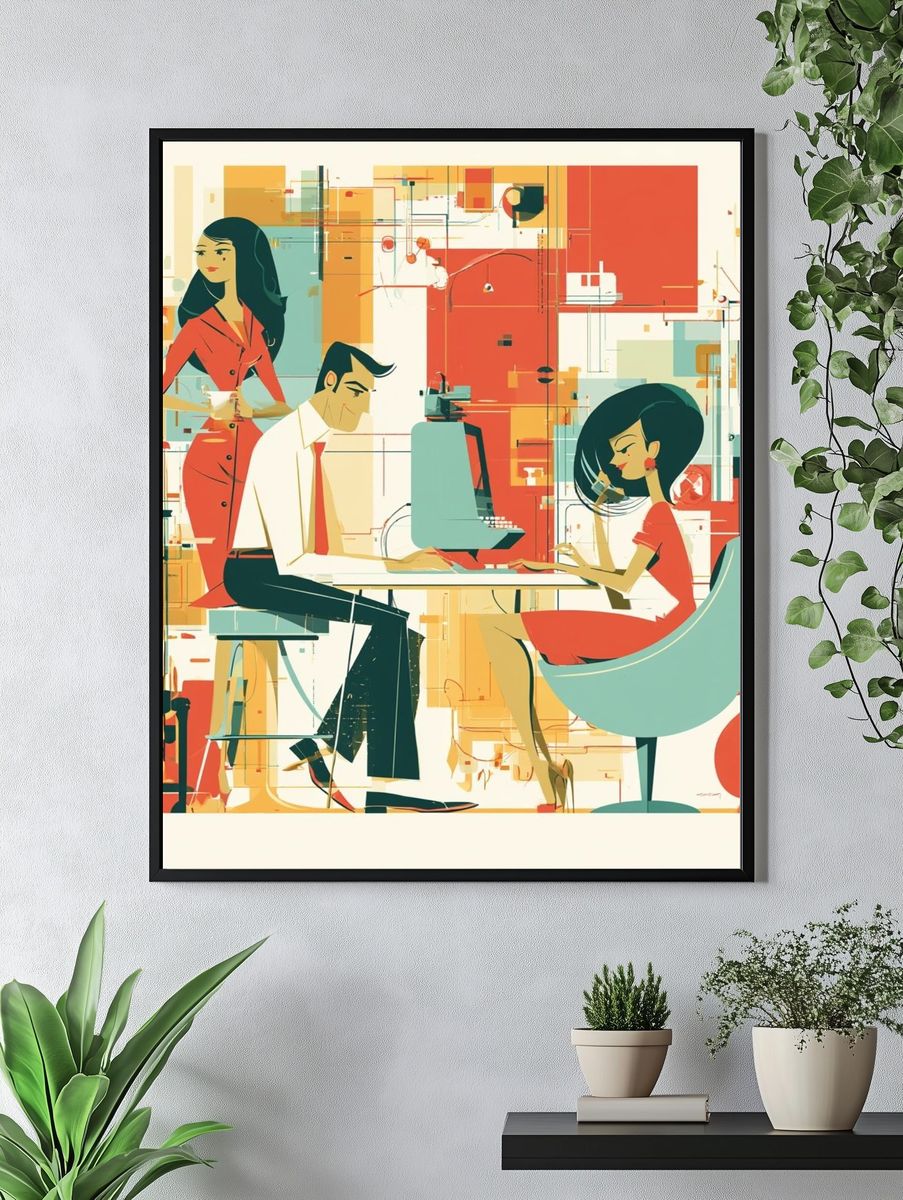 Retro Office Scene Illustration Poster. — room view 4