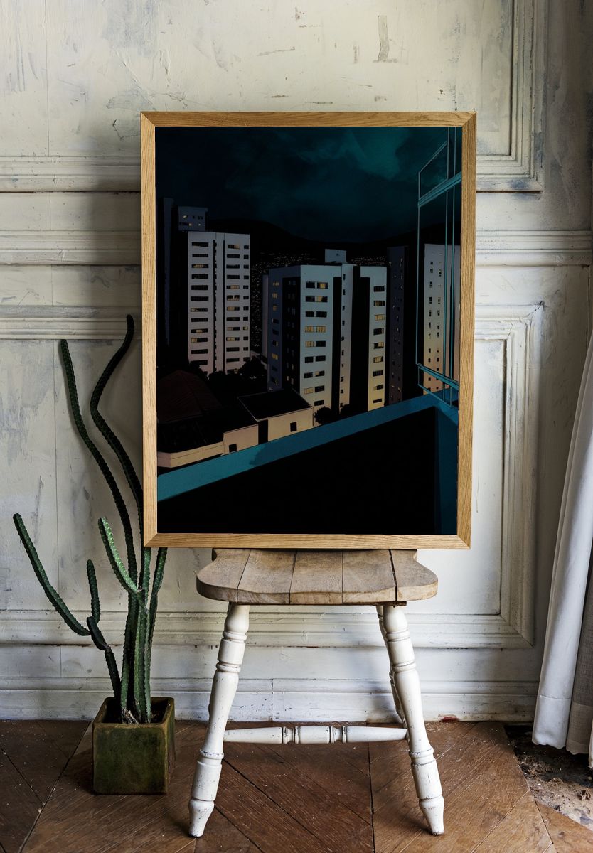 Night City Skyline — Illustration Print. — room view 1