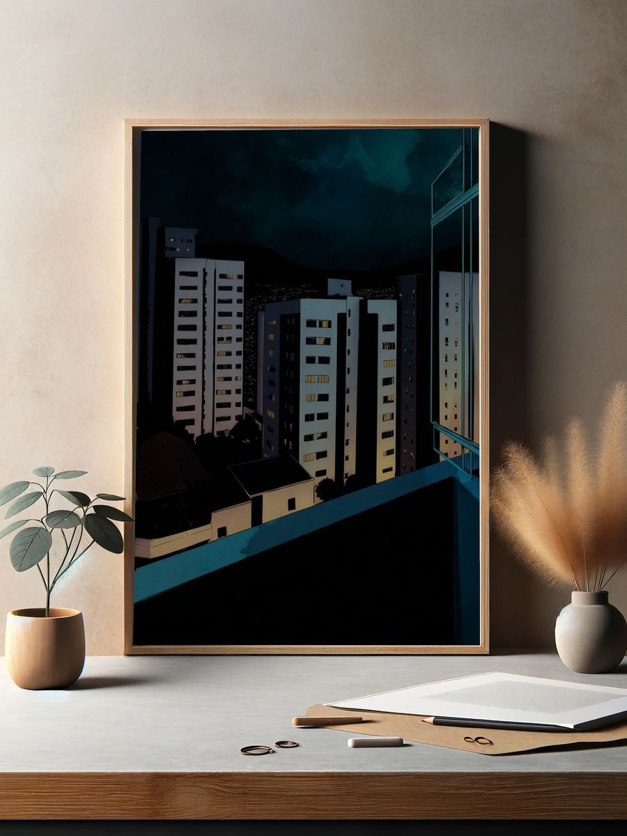 Night City Skyline — Illustration Print. — room view 2