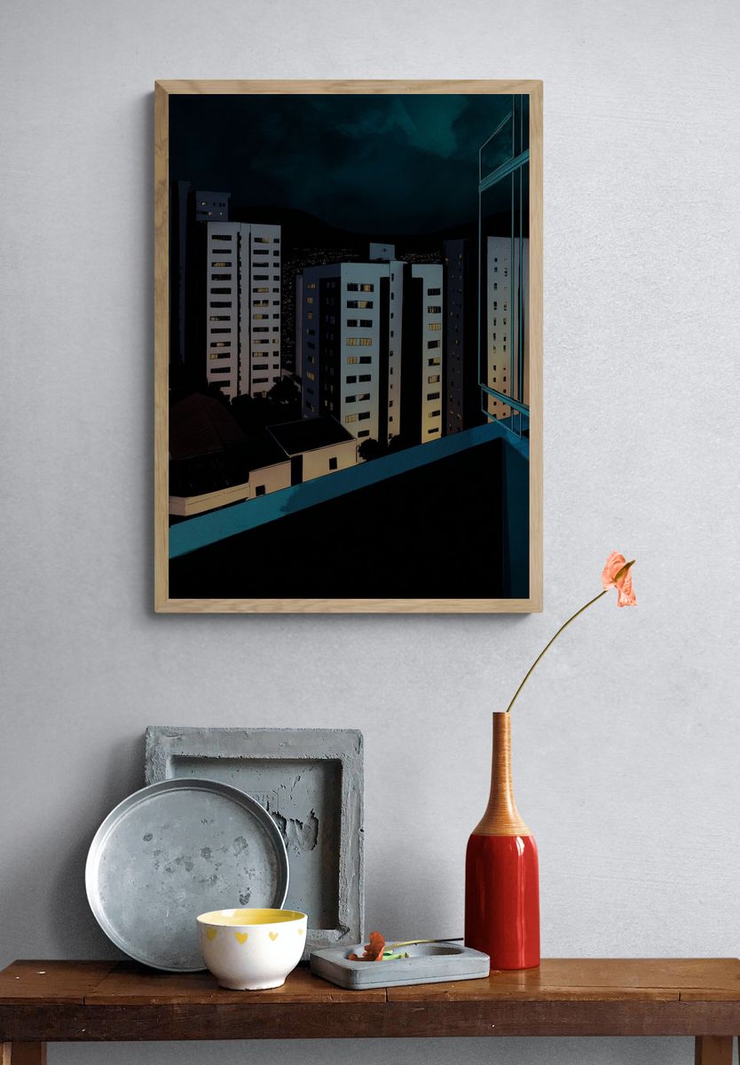 Night City Skyline — Illustration Print. — room view 3