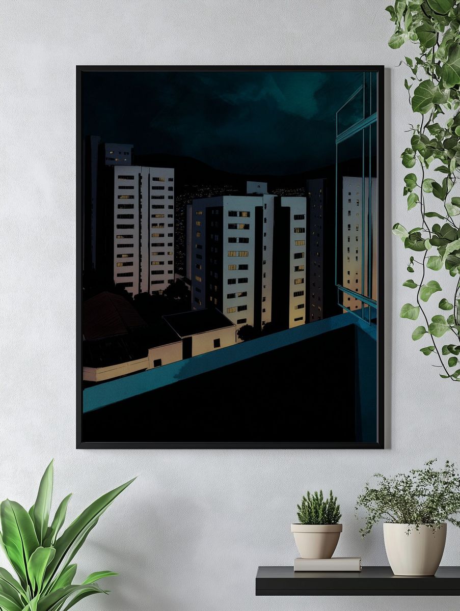 Night City Skyline — Illustration Print. — room view 4