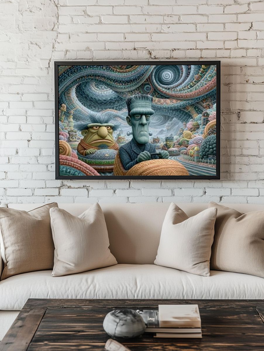 Surreal Monster Ride Illustration Poster. — room view 1