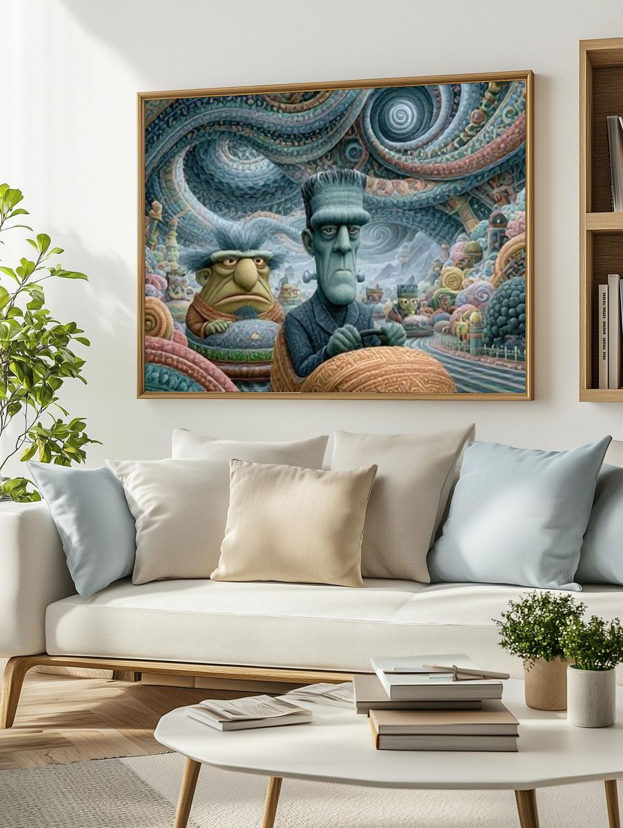 Surreal Monster Ride Illustration Poster. — room view 2