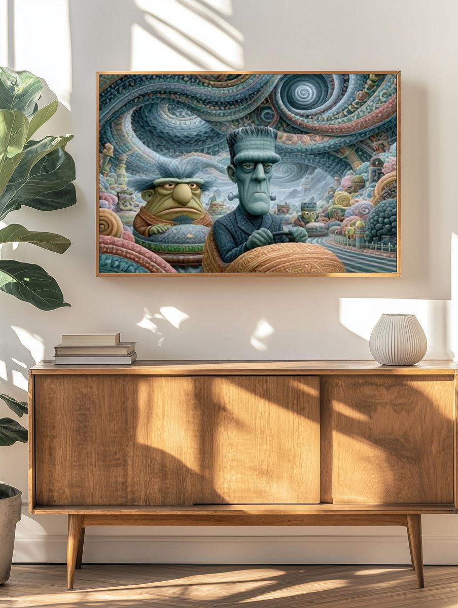 Surreal Monster Ride Illustration Poster. — room view 3