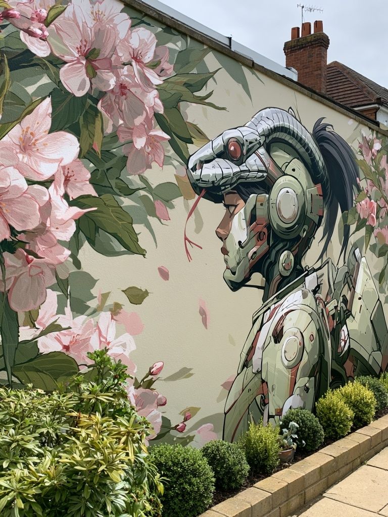 Floral Cyberpunk Mural Print. poster detail