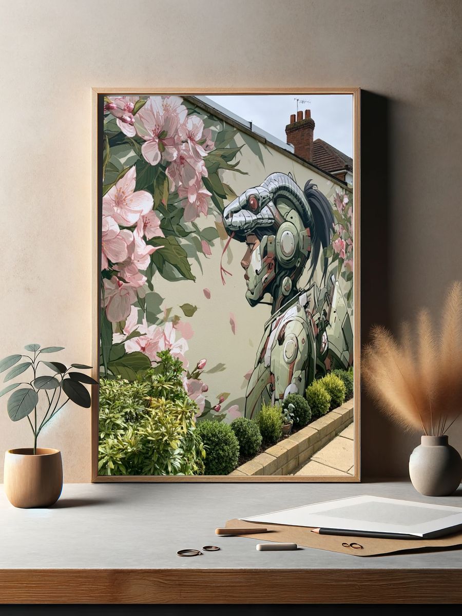 Floral Cyberpunk Mural Print. — room view 2