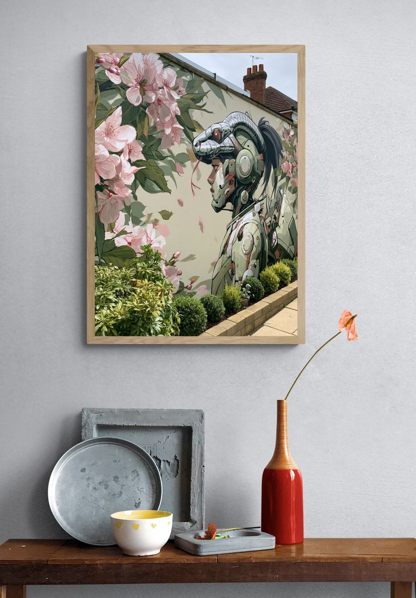 Floral Cyberpunk Mural Print. — room view 3