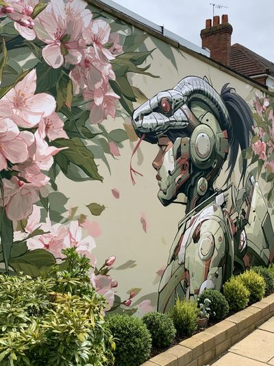 Floral Cyberpunk Mural Print. poster