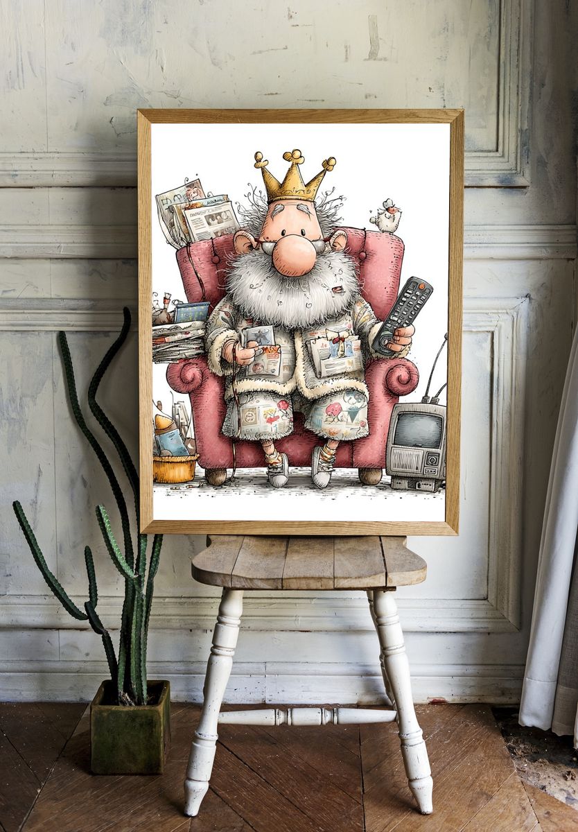 Crowned Couch King Illustration Poster. — room view 1