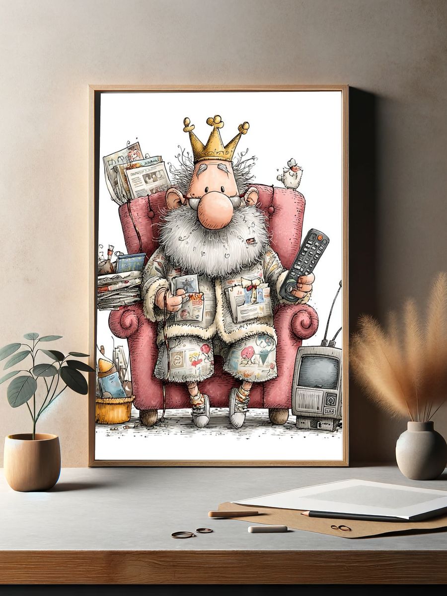 Crowned Couch King Illustration Poster. — room view 2