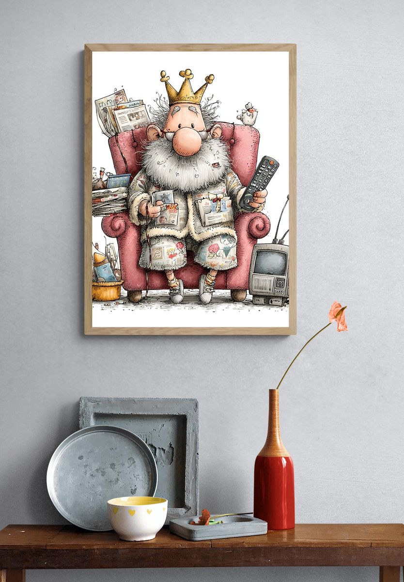 Crowned Couch King Illustration Poster. — room view 3