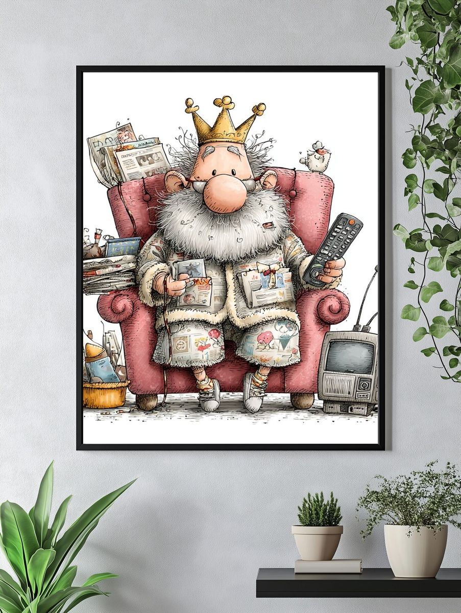 Crowned Couch King Illustration Poster. — room view 4