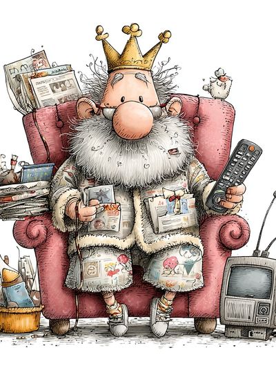 Crowned Couch King Illustration Poster. poster