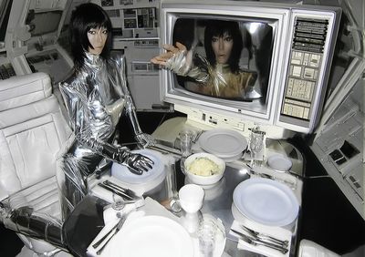 Futuristic Silver Dining Scene Poster. poster print