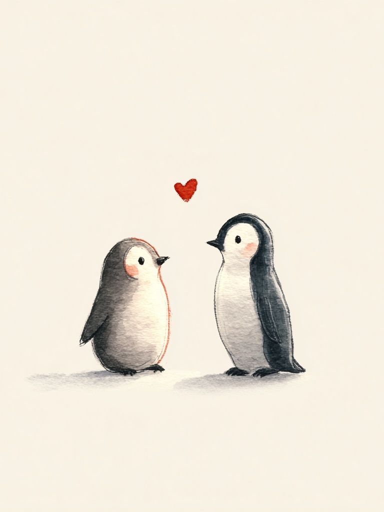 Penguin Love Illustration Poster. poster detail