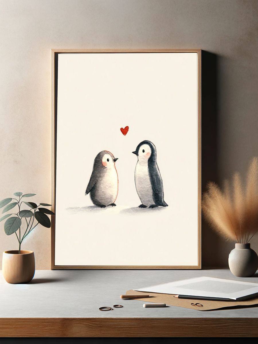 Penguin Love Illustration Poster. — room view 2