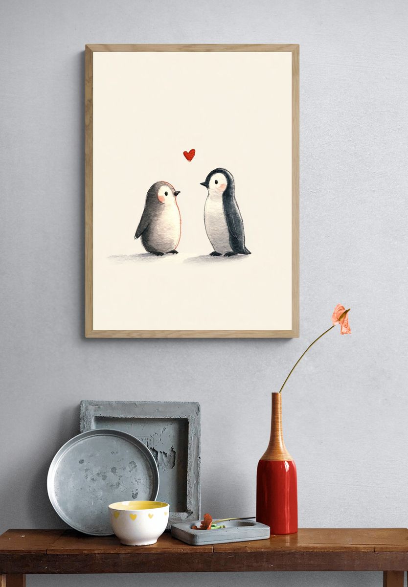 Penguin Love Illustration Poster. — room view 3