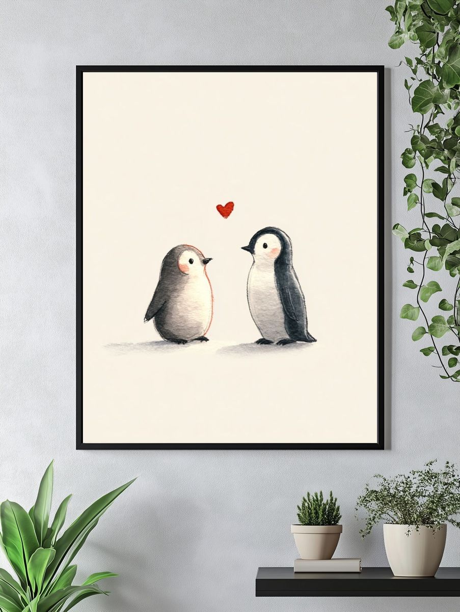 Penguin Love Illustration Poster. — room view 4