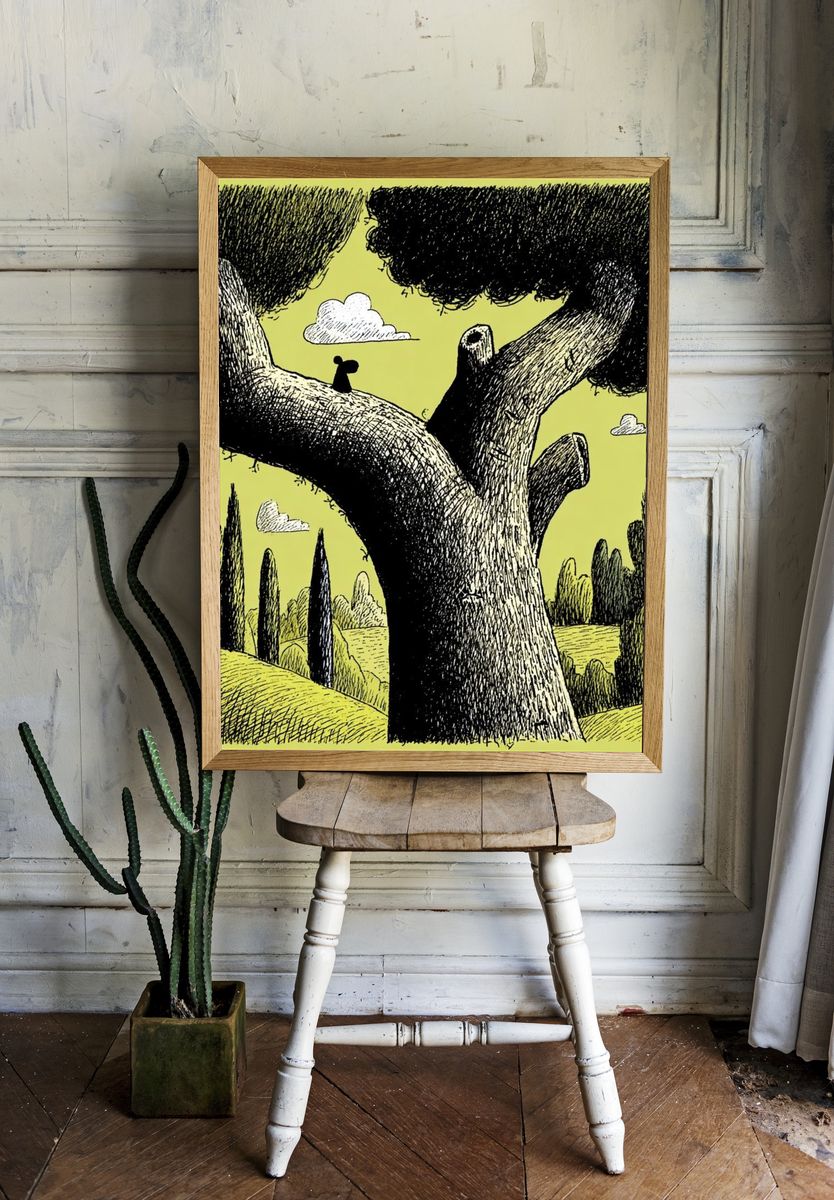 Surreal Tree Landscape Illustration Poster. — room view 1