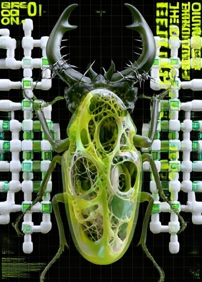Neon Beetle Surrealism Print. poster detail