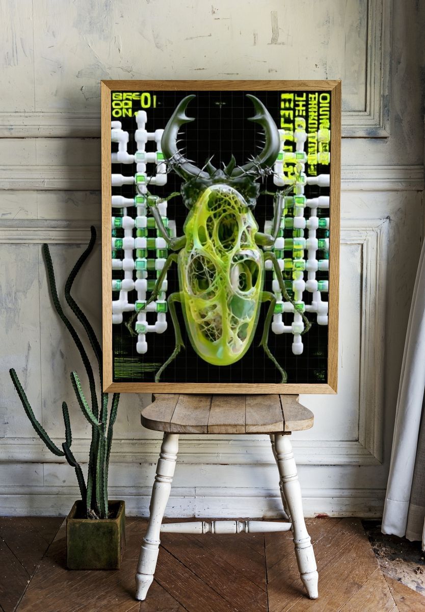 Neon Beetle Surrealism Print. — room view 1