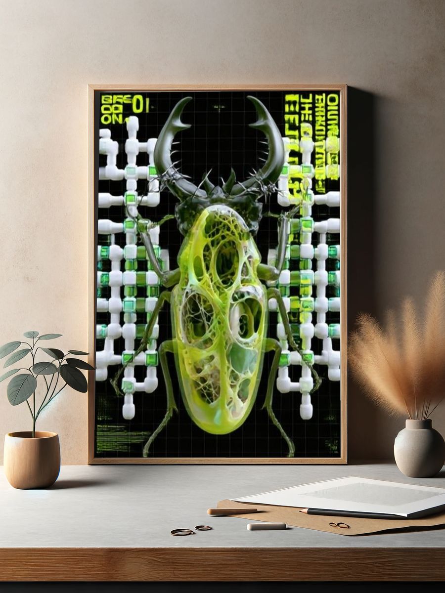 Neon Beetle Surrealism Print. — room view 2