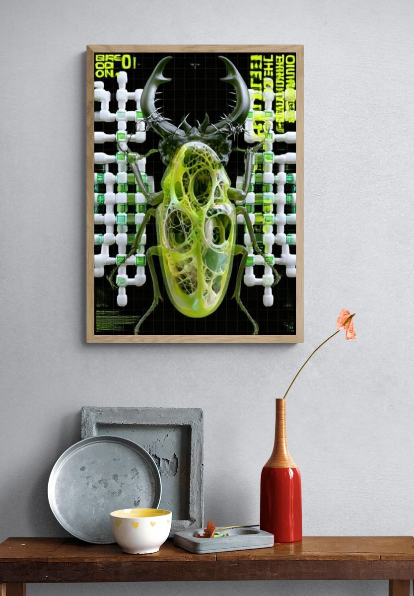 Neon Beetle Surrealism Print. — room view 3