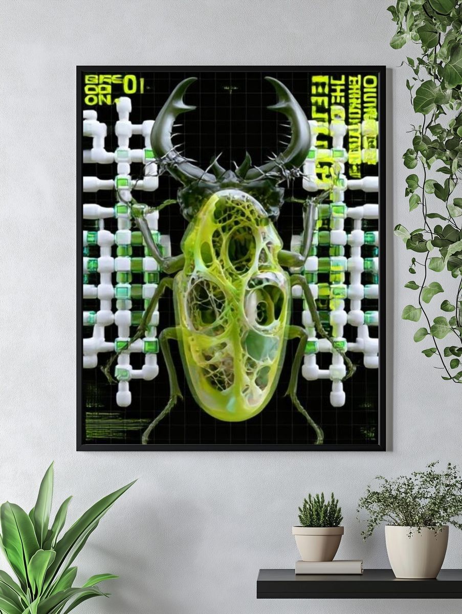 Neon Beetle Surrealism Print. — room view 4