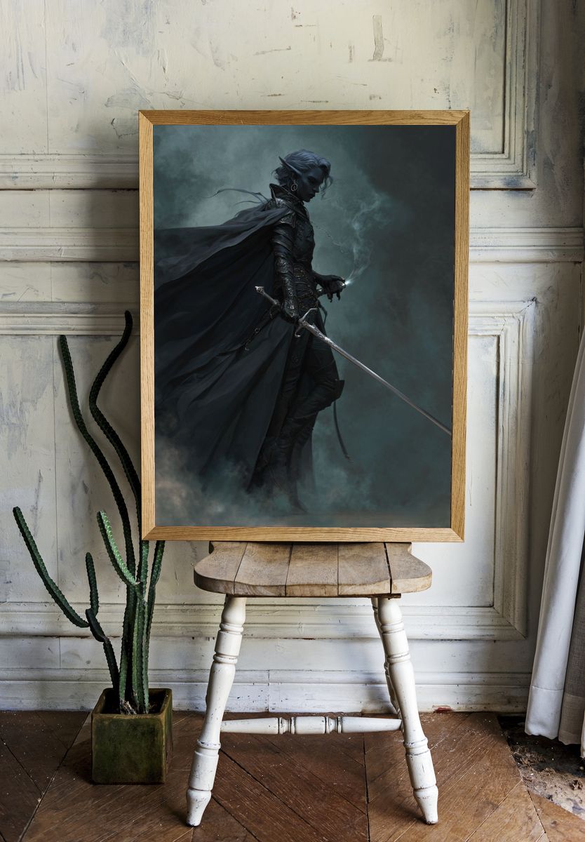 Dark Elf Warrior Fantasy Print. — room view 1