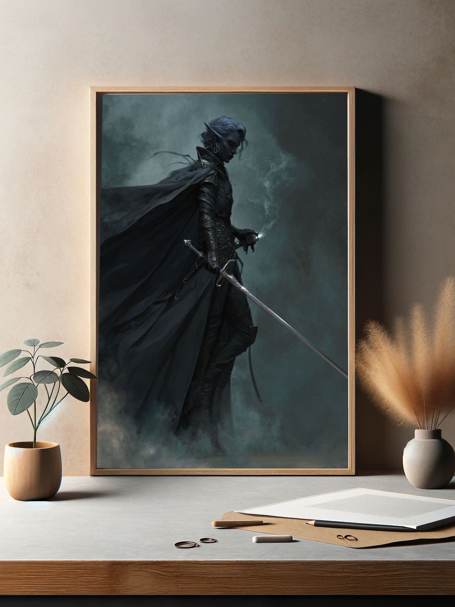 Dark Elf Warrior Fantasy Print. — room view 2