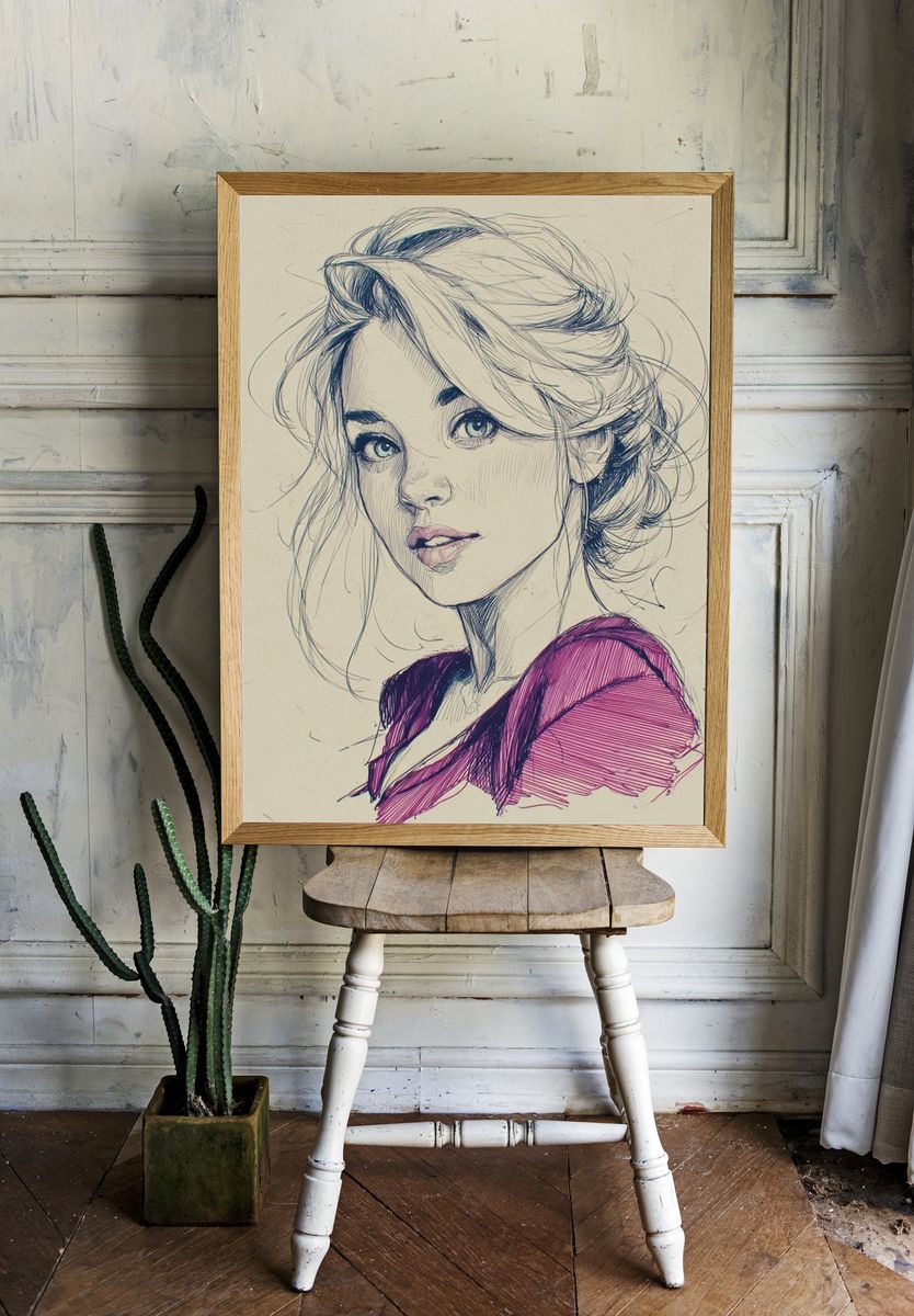 Elegant Woman Sketch Poster. — room view 1