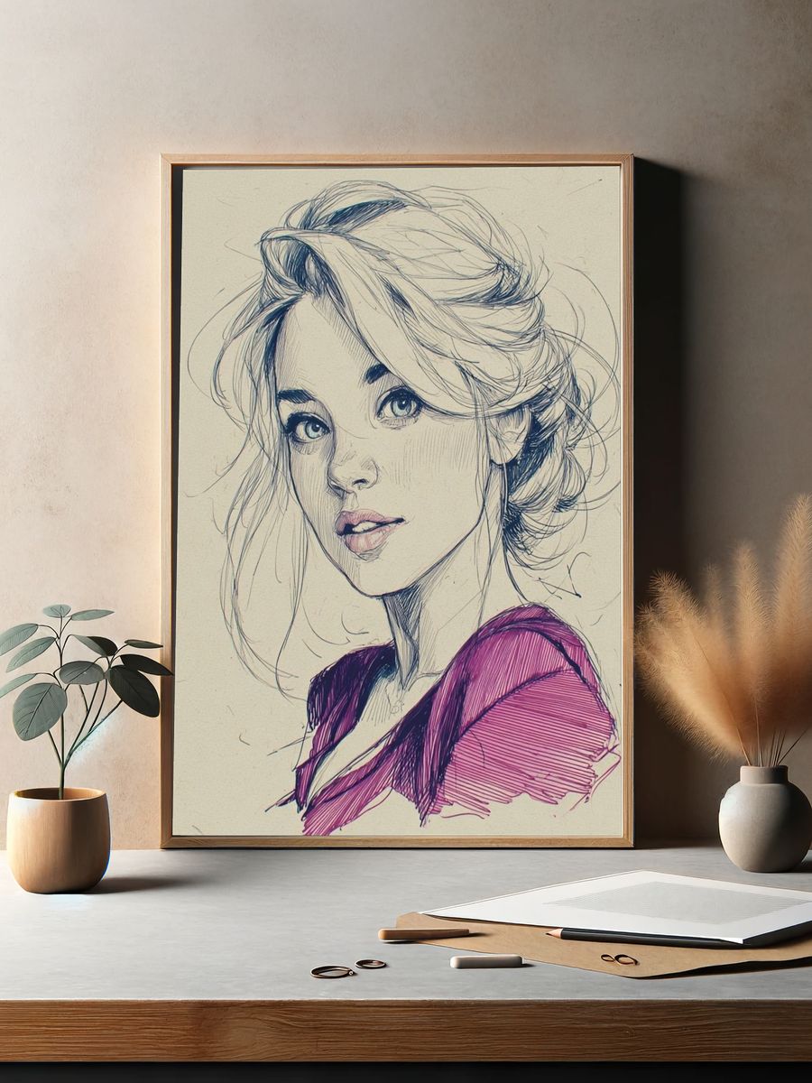Elegant Woman Sketch Poster. — room view 2