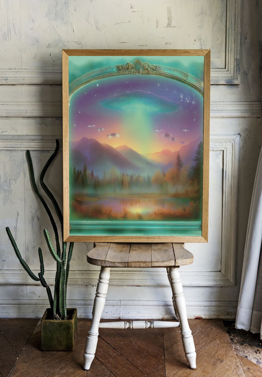 Surreal UFO Landscape Print. — room view 1