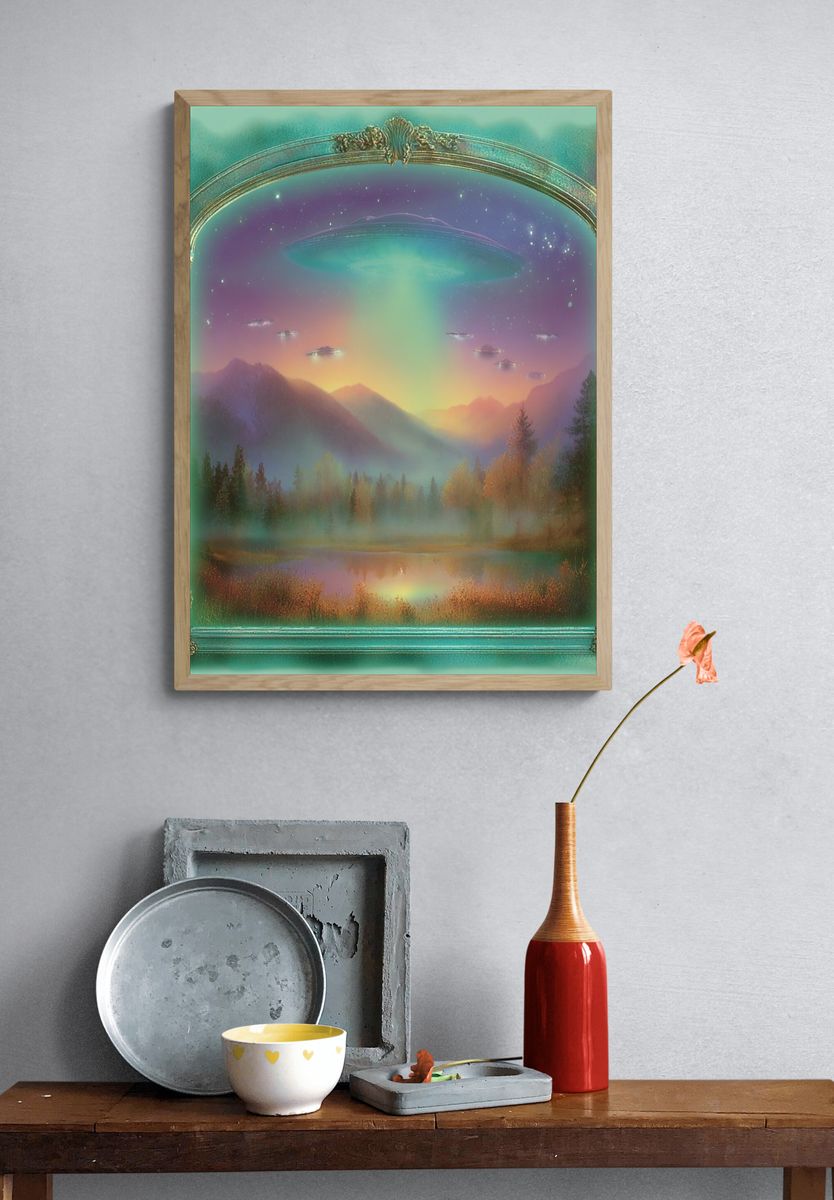 Surreal UFO Landscape Print. — room view 3