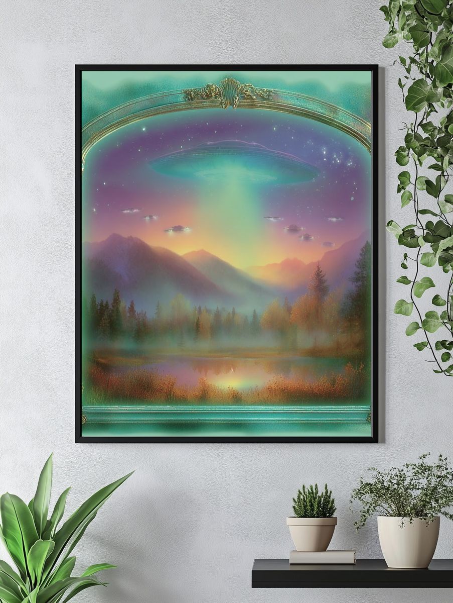 Surreal UFO Landscape Print. — room view 4