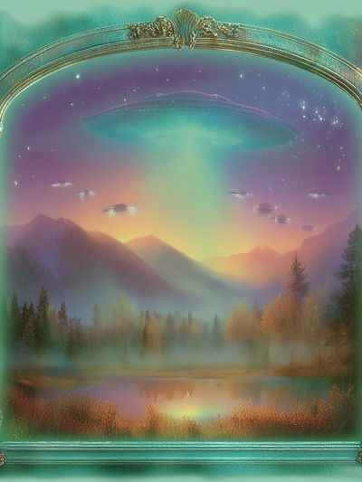 Surreal UFO Landscape Print. poster print