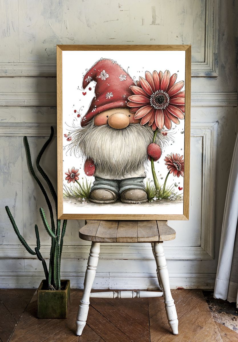 Floral Gnome Illustration Poster. — room view 1