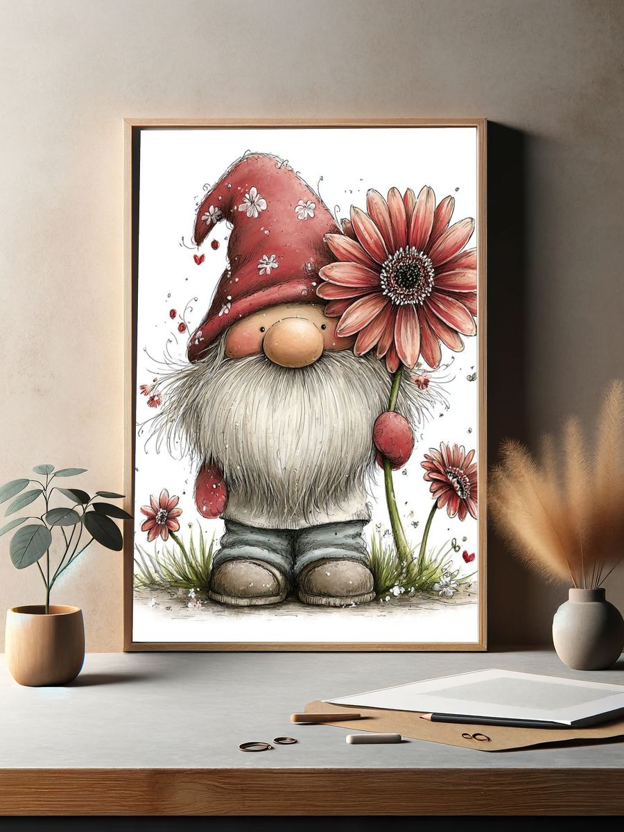 Floral Gnome Illustration Poster. — room view 2