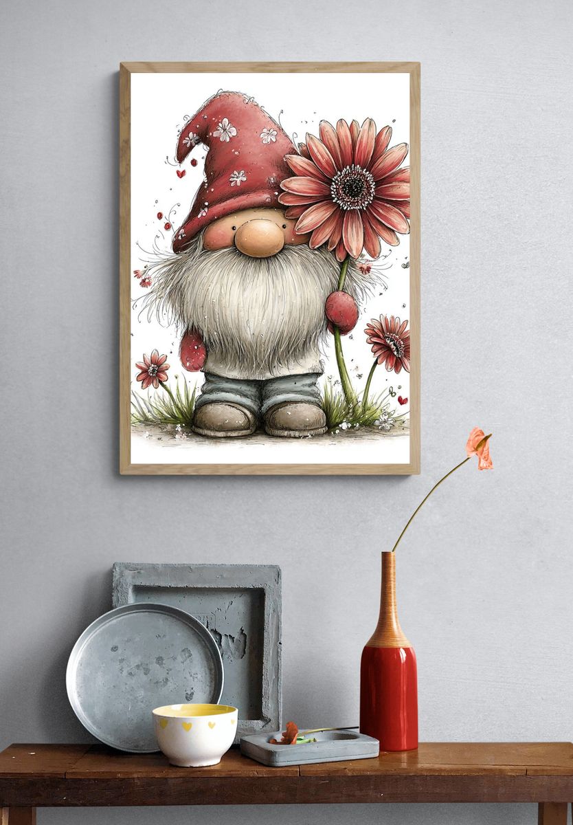 Floral Gnome Illustration Poster. — room view 3