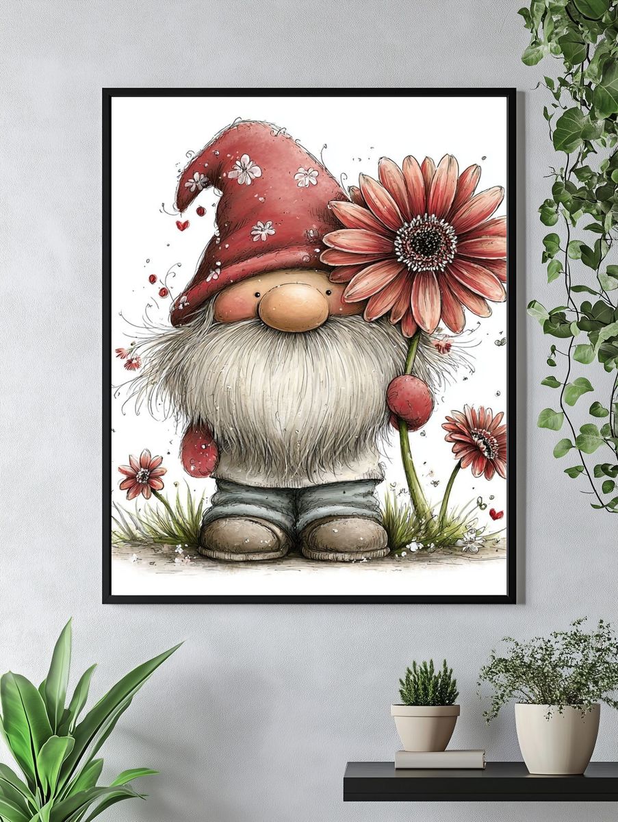 Floral Gnome Illustration Poster. — room view 4
