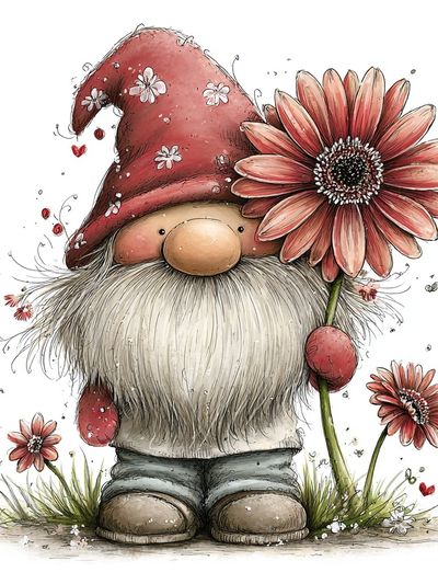 Floral Gnome Illustration Poster. poster print