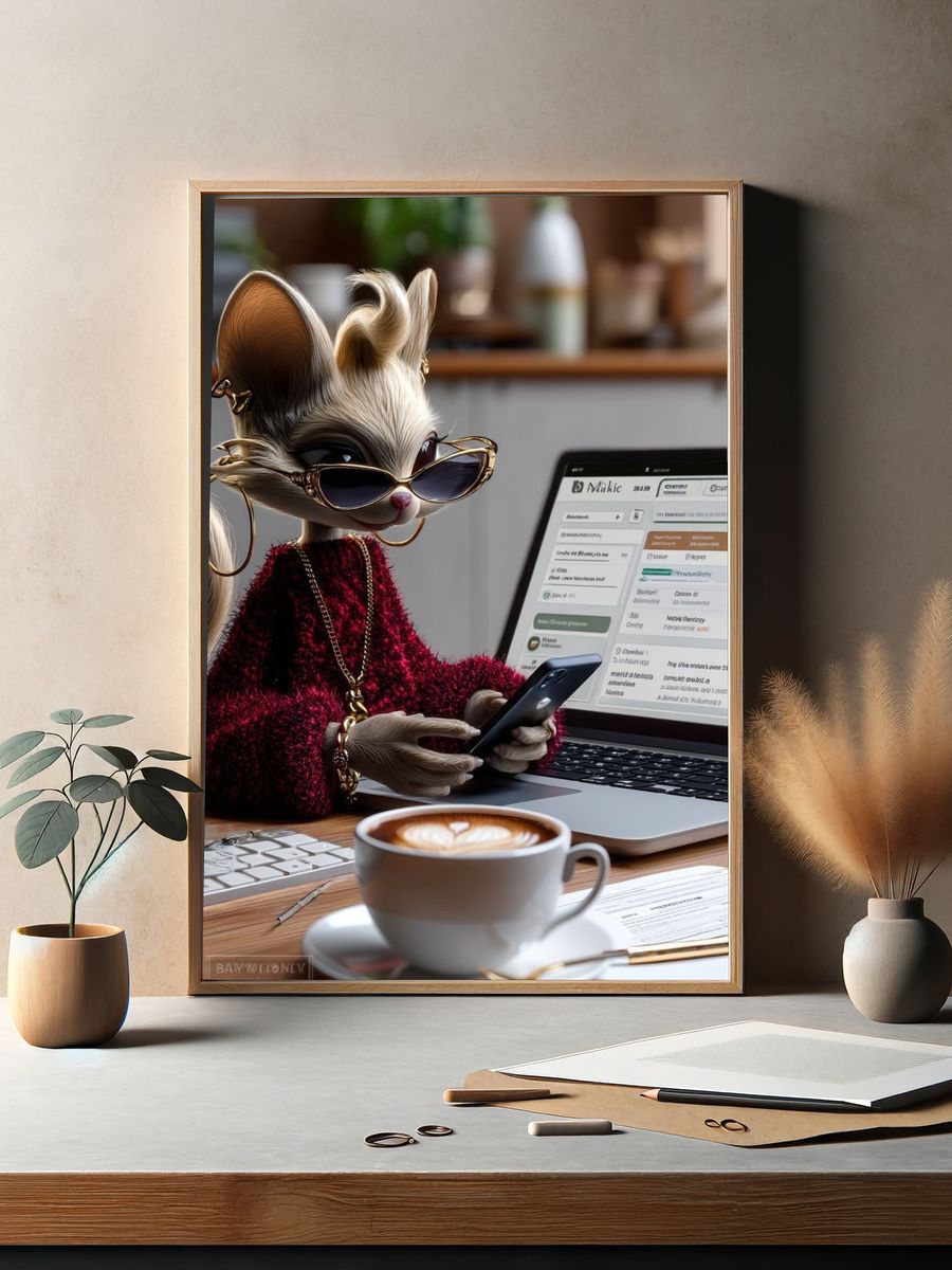Stylish Mouse at Desk Illustration Poster. — room view 2